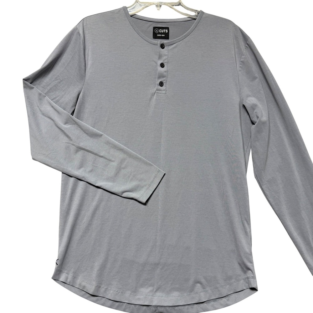 Cuts Clothing Mens Long Sleeve Henley Gray Pyca Pro Curve Hem Shirt